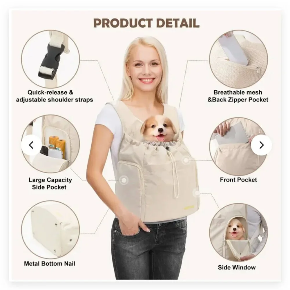 Adjustable Sturdy dog front and backpack carrier up to 15 lbs dog or cat, Beige